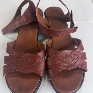 Brown Leather Strappy Wedge Sandals size 7 1/2